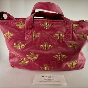 Embroidered Pink Velvet Tote Bag